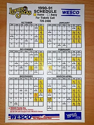 1990-91 Muskegon Lumberjacks Ihl Hockey Magnet Schedule Sked Wesco & Wmus • $9.99