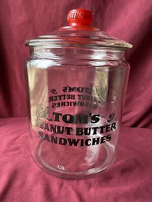 Vintage TOM'S PEANUT BUTTER SANDWICH Store Display Jar With Glass Lid • $175