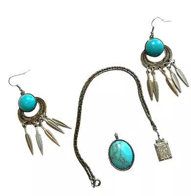 Southwestern Faux Earrings & Pendant With A Rhinestone Necklace (2 Pc)A1225 • $14