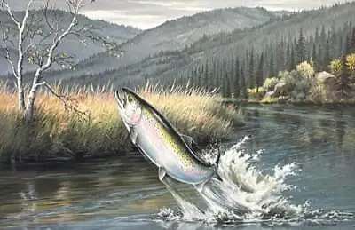 Maynard Reece - Leaping - Rainbow Trout - RARE P/P Lithograph - Signed - MINT • $92