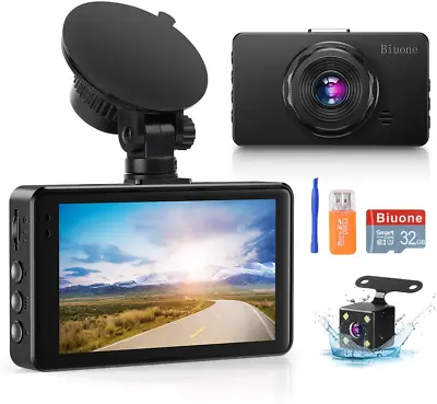 $133.95 • Buy Biuone Dash Camera For Cars, Super Night Vision Dash Cam Front And Rear With 32G