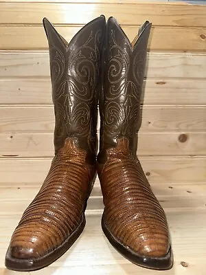 Justin Teju Lizard Skin VTG Men Western Brown Cowboy Boots USA Sz 9D • $70