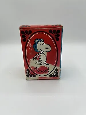 Vintage Peanuts Snoopy Milk Glass 5oz Liquid Soap Bottle Avon Red Lid (Empty) • $13.25