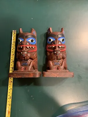 Tiki Totem Pole Alaska Craft 7  Tall Figurine Vintage Bookends Ketchikan Alaska • $24.99