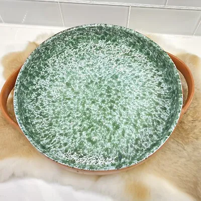 Italian Terracotta Majolica Pottery Serving Dish Speckled Green Glazed 11.5x2” • $23.40