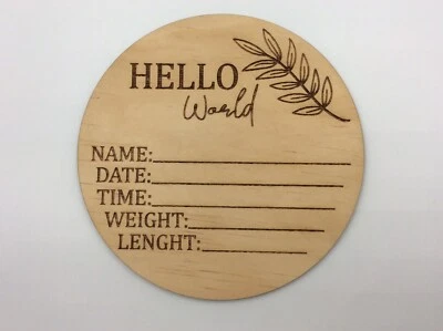 HELLO World Wooden Baby Birth Announcement Plaque Introducing Sign • $12