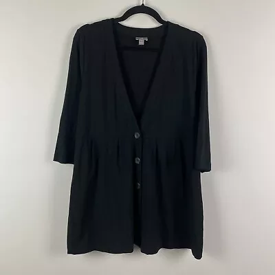 J Jill Cardigan Sweater Size Large Black 3/4 Sleeves Stretch Button Up V Neck • $16.95