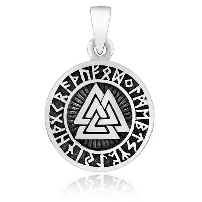 925 Sterling Silver Valknut Runes Futhark Viking Asatru Odin Charm Pendant • $22.95