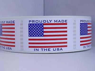 250 Stickers 1.25x2 Label PROUDLY MADE IN THE USA With FLAG • $15.95