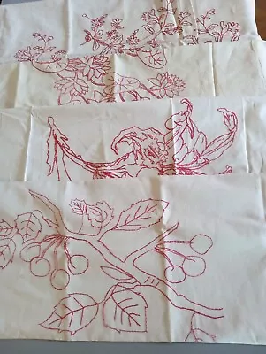 Vintage Linens Set Of 4 Hand Embroidered Unique Designs Table Scarf Or Craft • $5