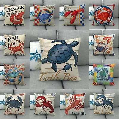 Marine Lobster Crab Octopus Sea Turtle Linen Pillow Case Throw Cushion Cover • £4.78