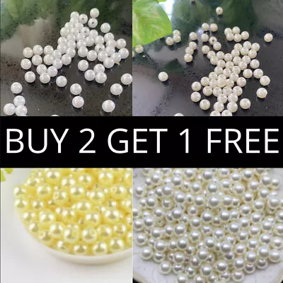 50-500 Cream White Faux Pearl Round Beads Jewellery Making Wedding Sewing Crafts • £2.29