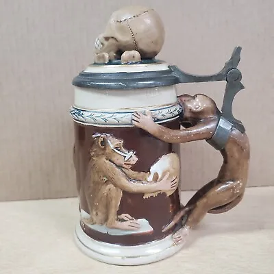 Rare Reinhold Hanke German Monkey Skull Stein #1257  • $374.95