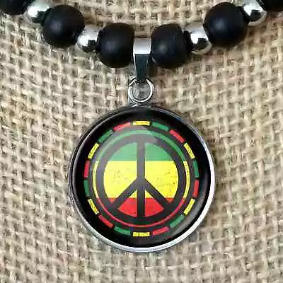 Peace Symbol Bob Marley 420 Rasta Jamaican Reggae Pendant Leather Necklace • $15