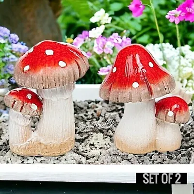 Garden Mushroom Ornaments Fairy Garden Toadstools Outdoor Lawn Home SET OF 2 • £12.95