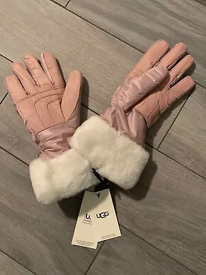 Ugg Womens Shearling Trim Touch Screen Compatible Gloves Pink/rose Gold Nwt • $41.99