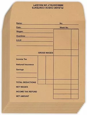 Wage Envelopes Packet Money Slip Printed Self Seal Paper Cash Pay Brown 60 Pack • £3.49