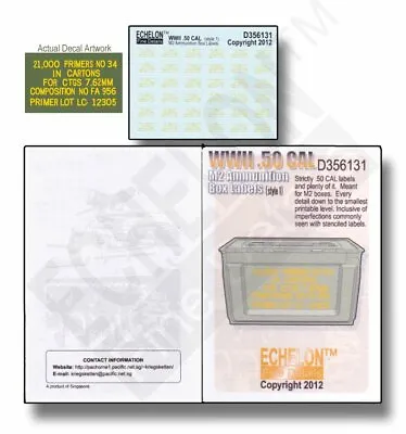 Echelon Fine Details 1/35 #D356131 WWII Cal.50 M2 Ammo Box Labels #1 • $15.82