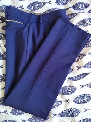 M&S Woman Dark Blue Straight Leg Trousers Smart Classic 70s Slack Style Size 10 • £8