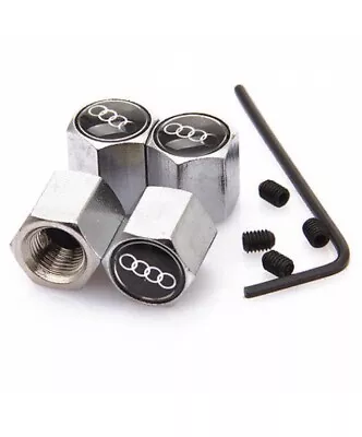 AUDI CHROME STEEL Anti Theft Tyre Wheel Dust Valve Caps S Line A1 A3 A4 A5 A6 A7 • $7.45