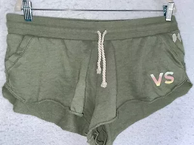 Victoria Secret Shorts Sz L Logo Fleece Military Green Pocket Sexy VS Angel Wing • $19.99