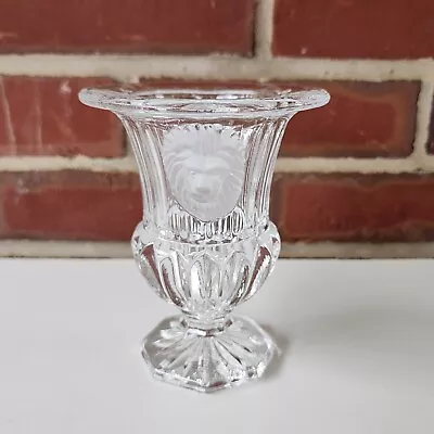 Shannon Lead Crystal Footed Vase W/ Frosted Lion Heads 5  Tall Classical Design • $24