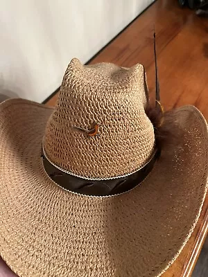 Vintage Stetson Roadrunner Bryancote Straw Cowboy Hat 7 1/8 • $17.61