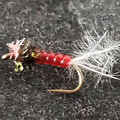 Fly Fishing Flies Nymph Midge V-rib Blood Red Custom Tied Size 18 • $12.66