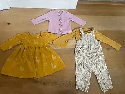 Girls 6-9 Month Clothes Bundle Dress Dungarees Cardigan  • £3