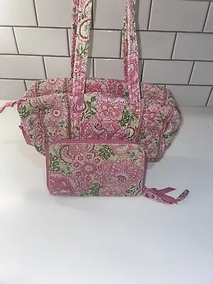 Rare Vera Bradley Petal Pink Teeny Paddy Mini Bag Zip Tiny Purse With Wallet • $12