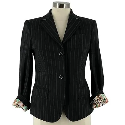 Missoni Black White Pinstripe Wool Blazer Two Button Contrast Lining Blazer US6 • $78.75