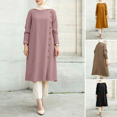 ZANZEA Womens Muslim Long Sleeve Baggy T Shirts Abaya Button Front Office Tops • $40.97