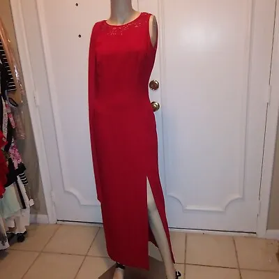 Vintage LIZCLAIBORNE NIGHT Red Maxi Beaded Neck Dress With Scarf Sz 4 • $40