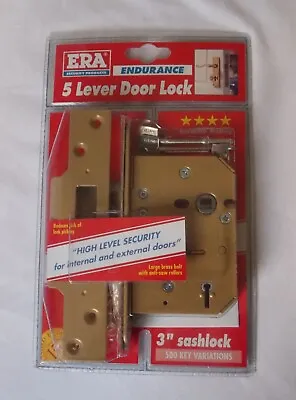 Era Endurance 5 Lever Door Lock. 3  Sashlock. High Security. Brass. New & Sealed • £12.99