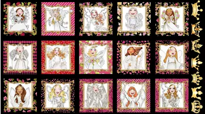 Angel Religious Fabric Lady Angels Heaven Cotton Loralie Designs 24 X44  Panel • $9.95