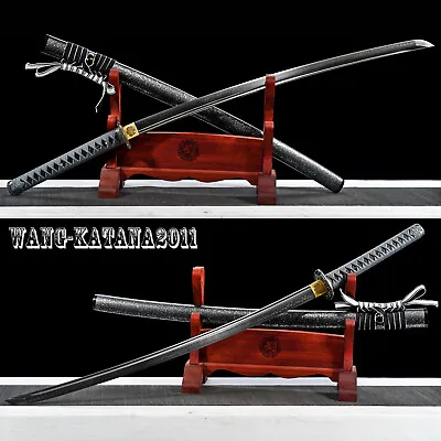 Black&Silver Katana Clay Tempered T10 Steel Japanese Samurai Handmade Sword 40'' • $135