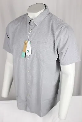 Vissla Men's Breakers Stripe Eco Short Sleeve Button Shirt Dark Denim Gray • $21.24