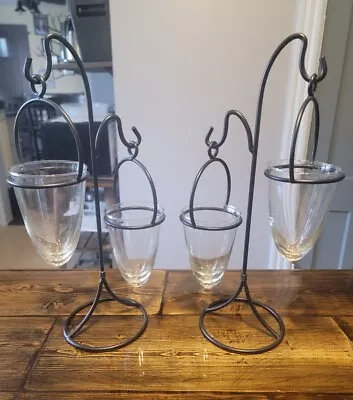 2 Vntg. Partylite Wrought Iron Base With 4 Hanging Glass Votive Candle Holders • $9.99