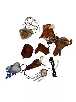 Lot Of 9 Western Southwester Leather Mini Saddle Boots Cap Gun & More Ornaments • $49.99