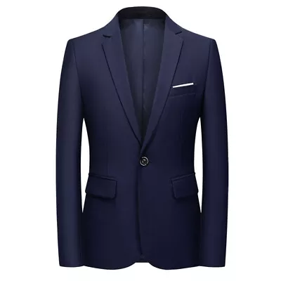 Men's Suit Blazer Jacket Tops Trim Business Work One Button Formal Casual ❉ • $18.05