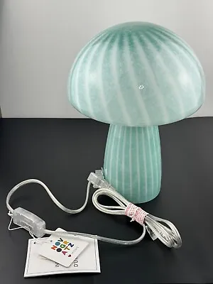 Murano Style Pair Of GREEN Mushroom Swirl 12”x9” Table Lamp Desk Lamp •Lot Of 2 • $165