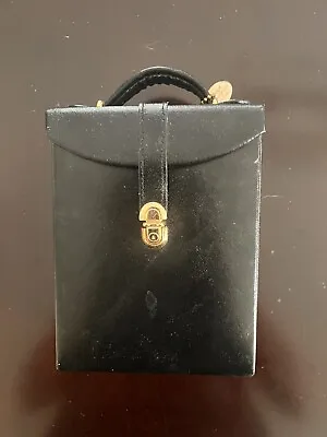 Vintage Wolf Designs Travel Jewelry Case Box Leather Handle Black Brass $100 Rtl • $39.95