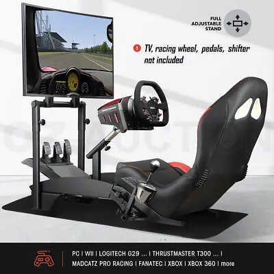 Racing Simulator Cockpit Steering Wheel Adjustable Gaming Chair W/ Monitor Stand • $599.95