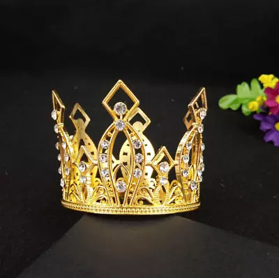 Mini Gold Crown Cake Topper Crystal Tiara Cake Decoration For Kids Birthday • $12.99