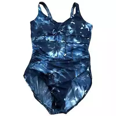 MagicSuit One Piece Swimsuit Size 16 Blue Tie Dye Ruched Tummy Control • $36