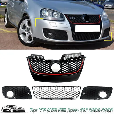 Front Main Mesh Grille Black W/ Red Trim Set For 2006-2009 VW MK5 GTI Jetta GLI • $78.50