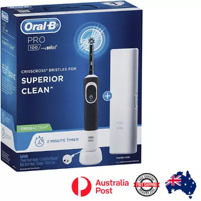 Oral-B PRO 100 CROSSACTION Rechargeable Electric Toothbrush Midnight Black NEW • $47.95