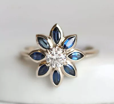 2Ct Marquise Cut Lab Created Blue Sapphire Engagement Ring 14K White Gold Plated • $90