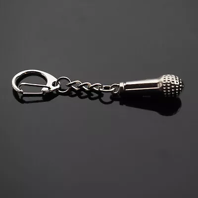 Microphone Keychain Silver Charm Pendant Clip On Key Chain Karaoke Singer Gift • $6.99