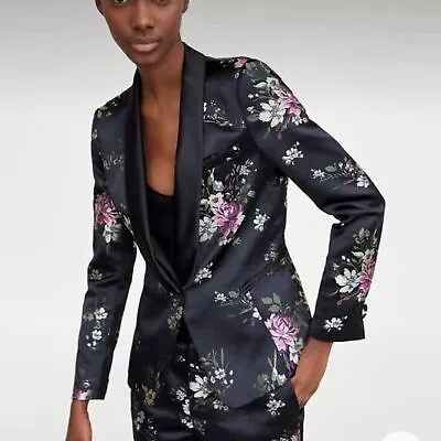 Zara Black + Pink Blazer NWOT Jacquard Floral Print Blazer Sz XS Designer Blazer • $119